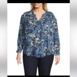 NWT Intro Lyocell Roll-Tab Sleeve Shirttail Hem Blouse Size 2X